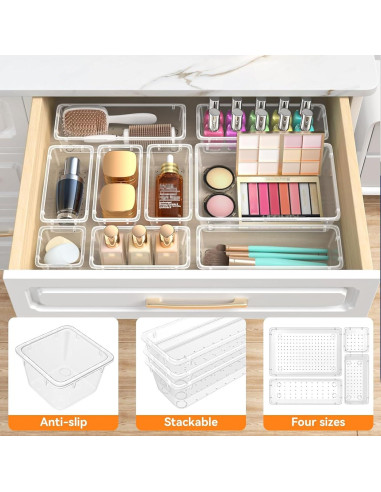 WOWBOX Juego de Organizadores de Cajones 44 Piezas Plástico Transparente