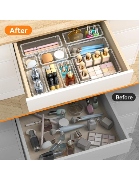 WOWBOX Juego de Organizadores de Cajones 44 Piezas Plástico Transparente