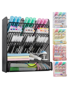 Organizador de Escritorio Spacrea Metal Negro con Cajón