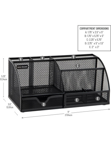 Organizador de Escritorio Mind Reader 7 Compartimentos Metal Negro