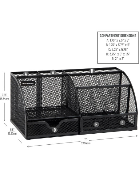 Organizador de Escritorio Mind Reader 7 Compartimentos Metal Negro Organizador de Escritorio Mind Reader 7 Compartimentos Metal Negro