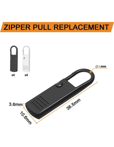 CooBigo Tiradores de Cremallera Metal 8 Pack Negro y Plata