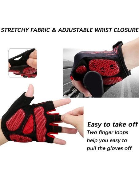 Guantes de Ciclismo MOREOK Unisex Rojo 5MM Gel Antideslizante