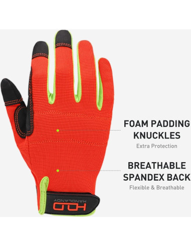 Guantes de Trabajo HANDLANDY Táctiles Unisex Naranja y Negro