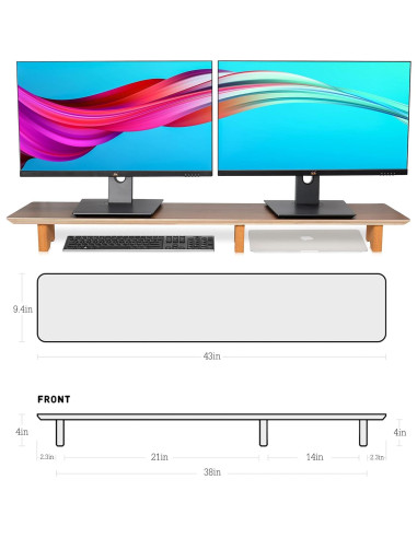 Soporte Elevador Doble Monitor Aothia Madera Ergonómico 109.2cm
