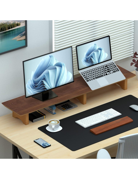Soporte Elevador Doble Monitor Aothia Madera Ergonómico 109.2cm