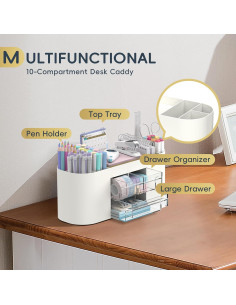 Organizador de Escritorio DRQ Blanco con 10 Compartimentos y 3 Cajones 2