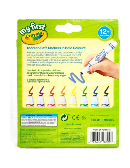 Marcadores Lavables Crayola Mis Primeros 8 Colores para Niños