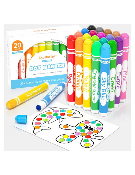 Marcadores de Puntos Shuttle Art 20 Colores Lavables No Tóxicos