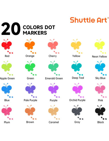 Marcadores de Puntos Shuttle Art 20 Colores Lavables No Tóxicos