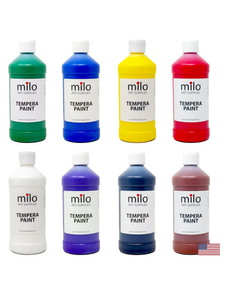 Set de Pintura Tempera Milo 8 Colores 480 ml Botellas