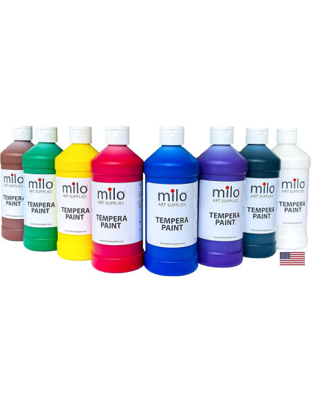 Set de Pintura Tempera Milo 8 Colores 480 ml Botellas