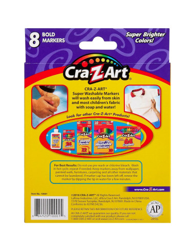 Marcadores Anchos Lavables Cra-Z-Art 8 Colores Brillantes