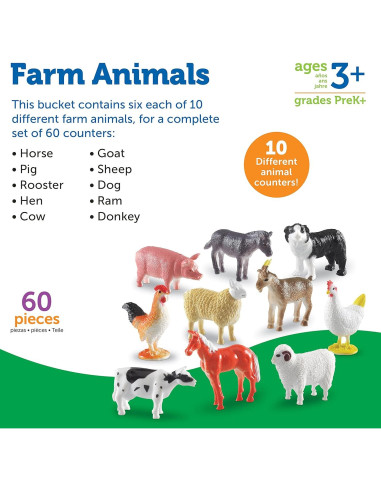 Contadores de Animales de Granja Learning Resources - 60 Piezas