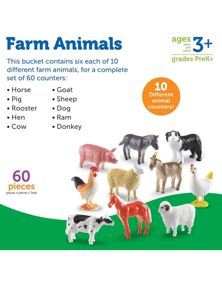 Contadores de Animales de Granja Learning Resources - 60 Piezas