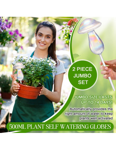 2 Esferas de Riego Automático de Vidrio 500 ml para Plantas