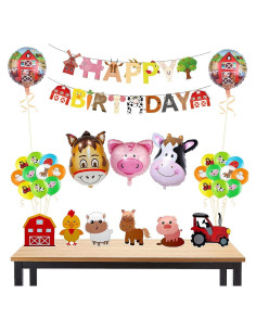 36 Pzs Decoración Fiesta Temática Granja - Animales y Globos