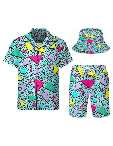 DOOPCCOR Traje Deportivo 3 Piezas Hombre Camisa Hawaiana