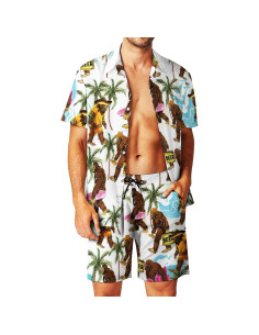 DOOPCCOR Traje Deportivo 3 Piezas Hombre Camisa Hawaiana 2