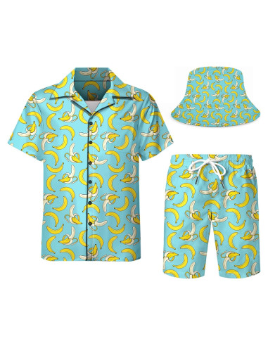 DOOPCCOR Traje Deportivo 3 Piezas Hombre Camisa Hawaiana