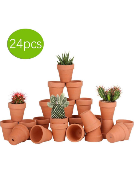 24 Macetas de Arcilla Terracota 6.35 cm con Drenaje FCFKUK