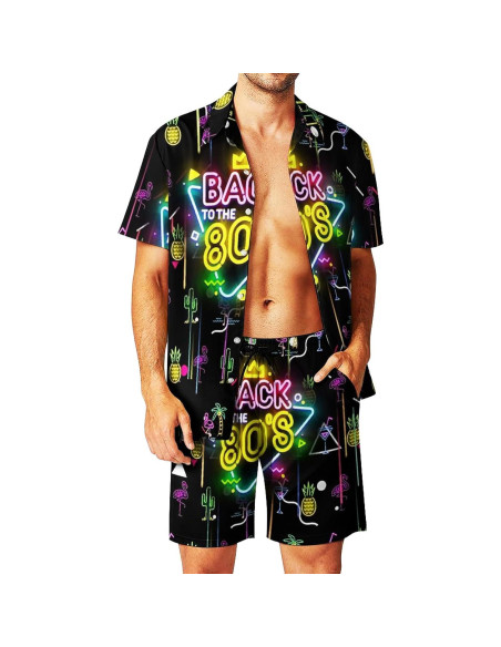 Conjunto DOOPCCOR 3 Piezas Hombre Camisa Hawaiana y Pantalones Cortos