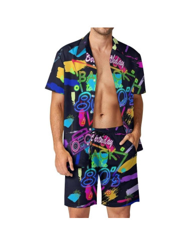 Conjunto DOOPCCOR 3 Piezas Hombre Camisa Hawaiana y Pantalones Cortos