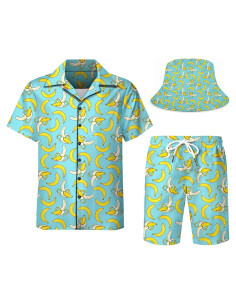 DOOPCCOR Traje Deportivo 3 Piezas Hombre Camisa Hawaiana