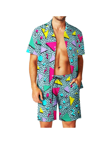 DOOPCCOR Traje Deportivo 3 Piezas Hombre Camisa Hawaiana