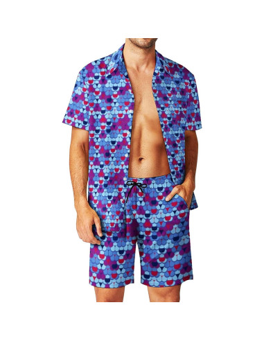 DOOPCCOR Traje Deportivo 3 Piezas Hombre Camisa Hawaiana