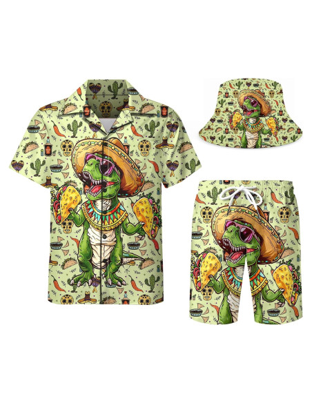 Conjunto DOOPCCOR 3 Piezas Hombre Camisa Hawaiana y Short