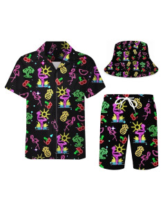 DOOPCCOR Traje Deportivo 3 Piezas Hombre Camisa Hawaiana