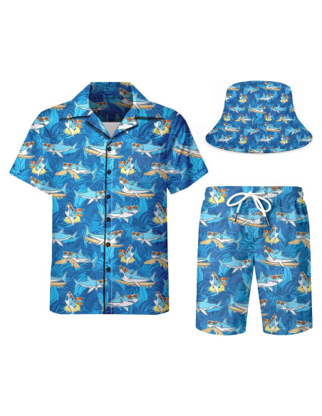 DOOPCCOR Traje Deportivo 3 Piezas Hombre Camisa Hawaiana