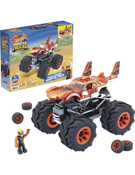 Hot Wheels Mega Construx Camión Monstruo Tiger Shark 187 Pzs