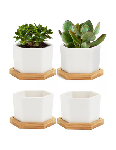 Macetas Suculentas OAMCEG 10.16 cm Cerámica Blanca - 4 Pzas