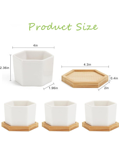 Macetas Suculentas OAMCEG 10.16 cm Cerámica Blanca - 4 Pzas