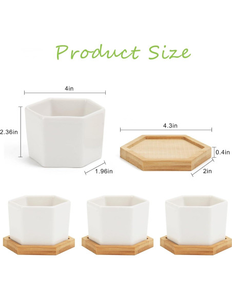 Macetas Suculentas OAMCEG 10.16 cm Cerámica Blanca - 4 Pzas