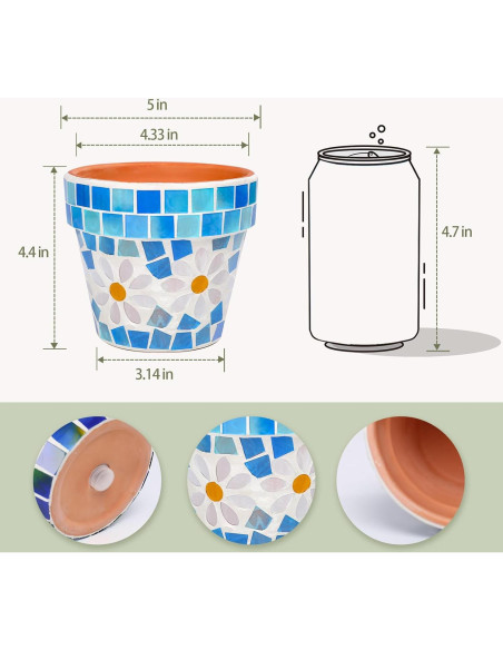 Maceta de Terracota Mosaico Chonsun 10 cm con Drenaje Azul