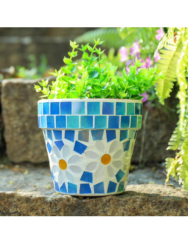 Maceta de Terracota Mosaico Chonsun 10 cm con Drenaje Azul