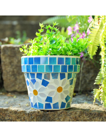 Maceta de Terracota Mosaico Chonsun 10 cm con Drenaje Azul