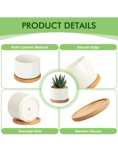 Macetas Cerámicas ZOUTOG para Suculentas 9.1 cm - Paquete de 6