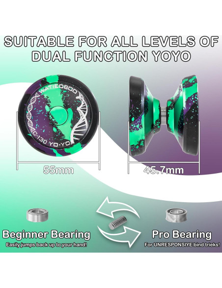 Yoyo Profesional WATIEOBOO para Niños y Adultos - Negro Verde Púrpura