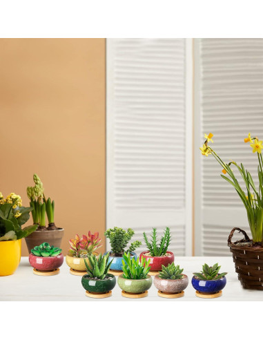 TOPZEA 16 Mini Macetas de Cerámica para Suculentas 6.35 cm