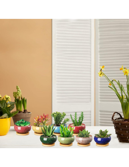 TOPZEA 16 Mini Macetas de Cerámica para Suculentas 6.35 cm