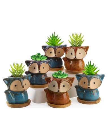 Macetas de Cerámica Dicunoy en Forma de Zorro - 6 Piezas