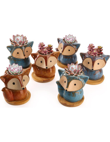 Macetas de Cerámica Dicunoy en Forma de Zorro - 6 Piezas