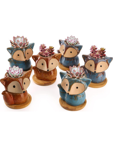 Macetas de Cerámica Dicunoy en Forma de Zorro - 6 Piezas