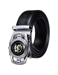 Cinturón Ratchet Barry.Wang Cuero Genuino Ajustable Negro