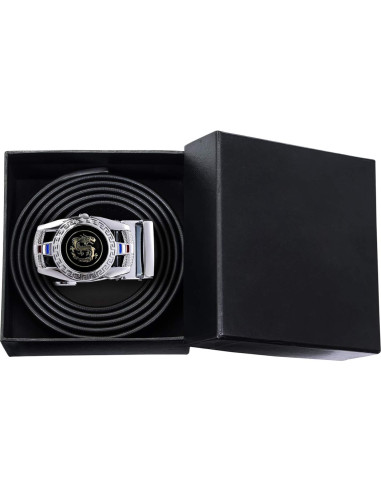 Cinturón Ratchet Barry.Wang Cuero Genuino Ajustable Negro