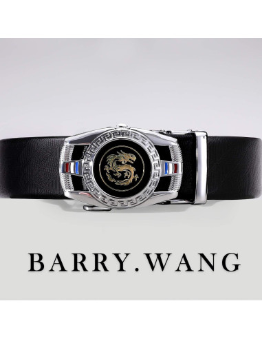 Cinturón Ratchet Barry.Wang Cuero Genuino Ajustable Negro